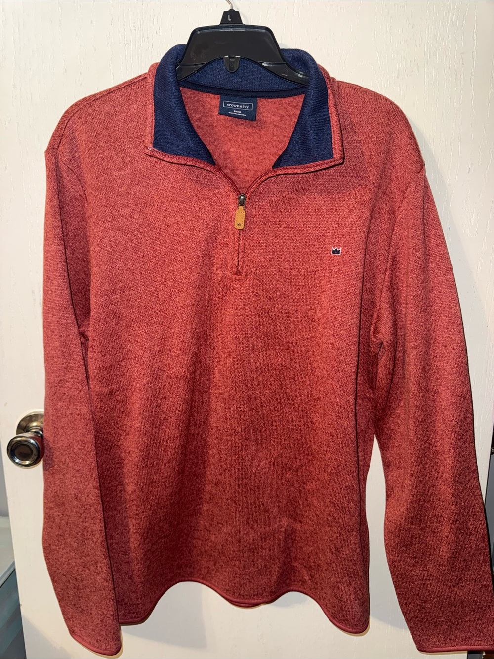 crown & ivy Red Heather Quarter-Zip Sweater with Navy Trim